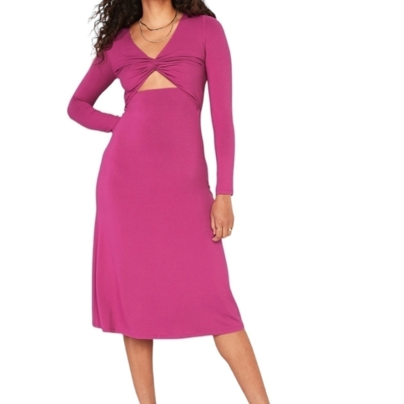 M - Old Navy | Fit & Flare Twist-Front Cutout Midi Dress - Picture 1 of 5